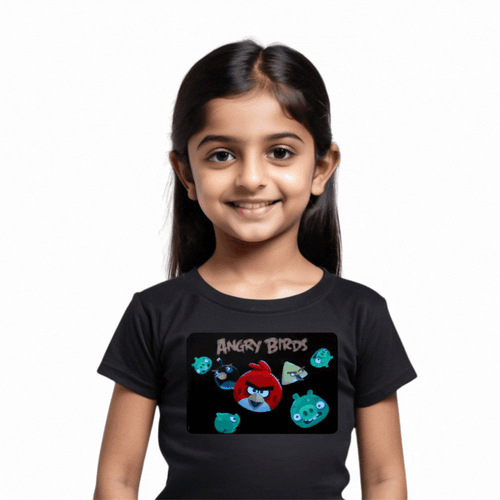 Cartoon Bird LED Black Cotton T-Shirt