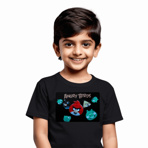 Cartoon Bird LED Black Cotton T-Shirt