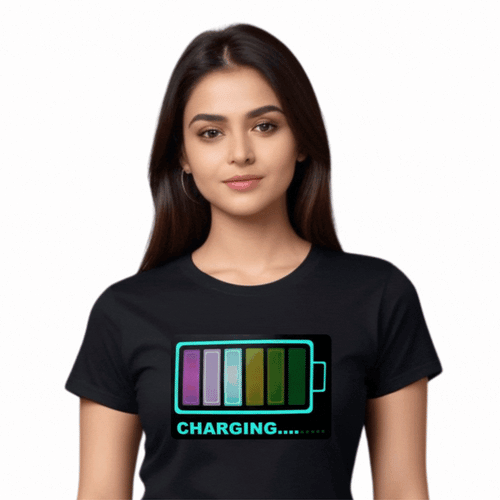 Charging Battery LED Black Cotton T-Shirt