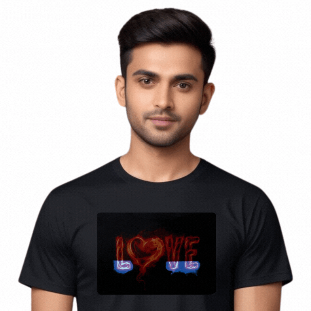 Love Heart LED Black Cotton T-Shirt