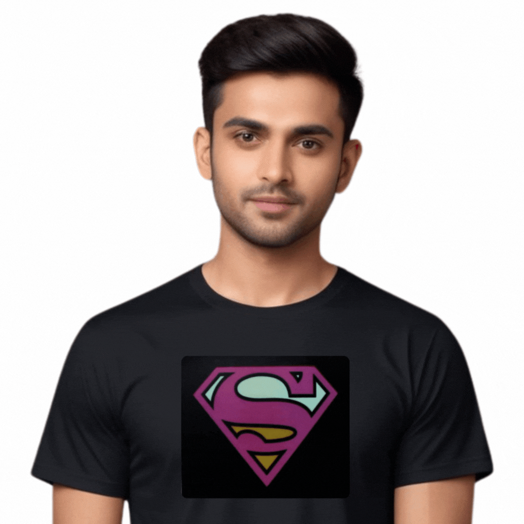 Super Steel Man Men LED Black Cotton T-Shirt