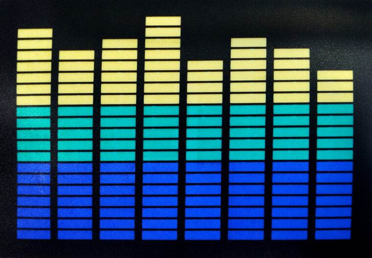 Equalizer Yellow Green Purple Black LED Tshirt