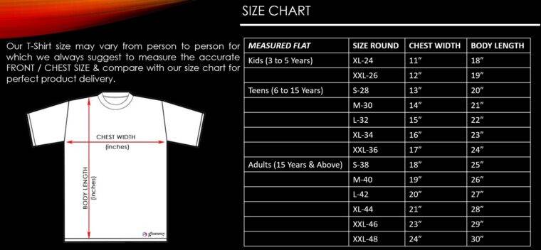 tshirt size chart